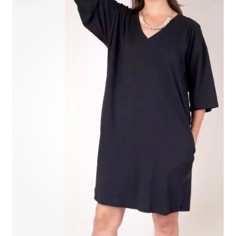 TONLE Veha Charcoal V-Neck Oversized T-Shirt Dress with Pockets Large
